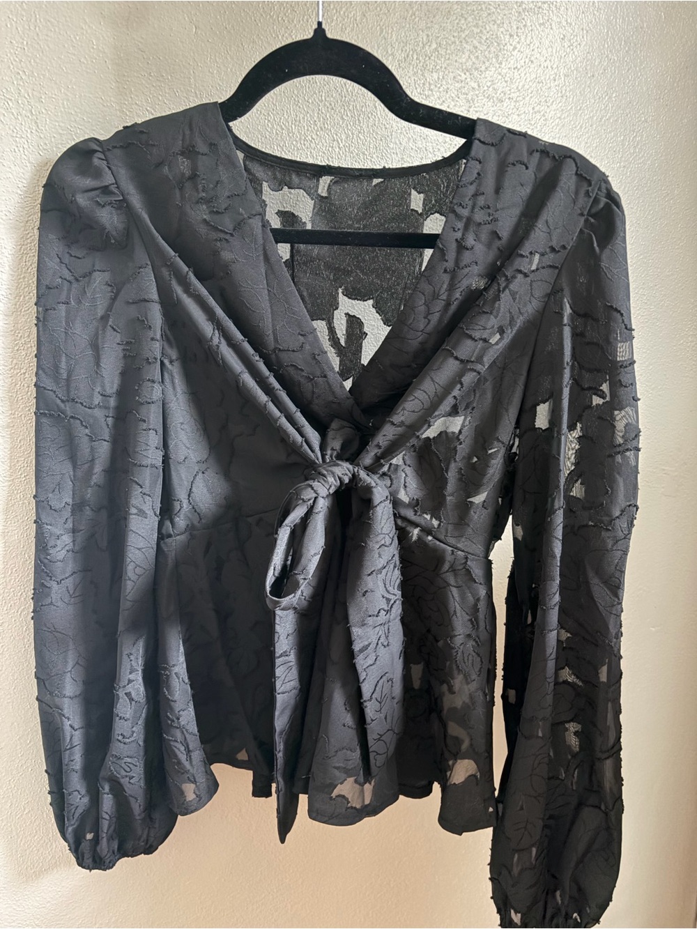 Women’s Black Sheer Tie-Front Blouse